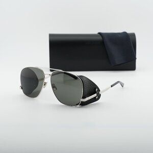 Saint Laurent SL 653 LEON LEATHER SPOILER 001 Aviator Sunglasses - Silver/Black